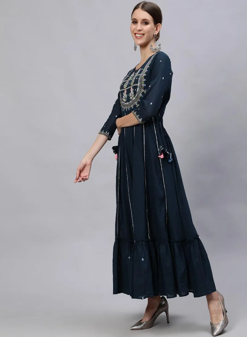 ISHIN  Women'S Navy Blue 100% Cotton Self Design Kurta for Women | Best Price UAE